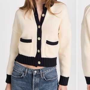 Alex Mill Tipped Button Front Cardigan in Ivory Black Small